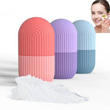 Facial Ice Roller Massager Silicone Cube Tray Face Eyes Natural Face Massager Cooling and Eliminating Eye Bags Reusable Soothing