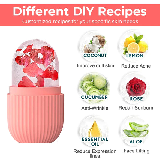 Facial Ice Roller Massager Silicone Cube Tray Face Eyes Natural Face Massager Cooling and Eliminating Eye Bags Reusable Soothing